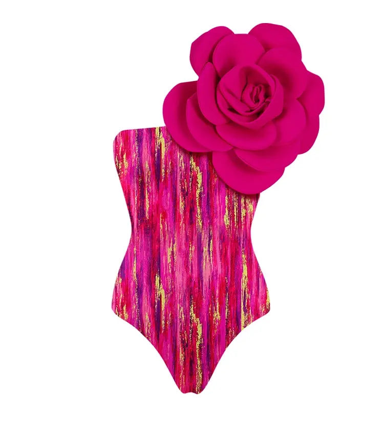 Floral Front Decor Printed One Piece Swimsuit Set