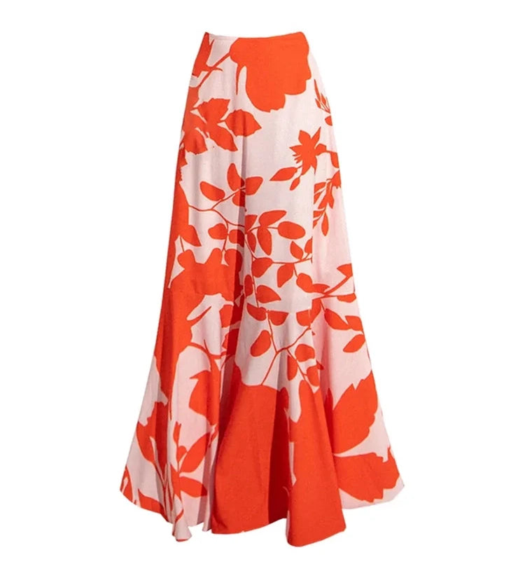 Ruffle Floral Print One-Piece Swimsuit Set