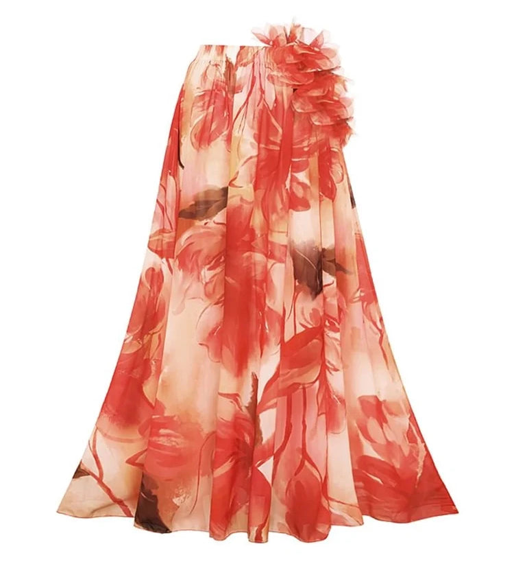 Ruffle Trim Vacation Print Swimsuit Set