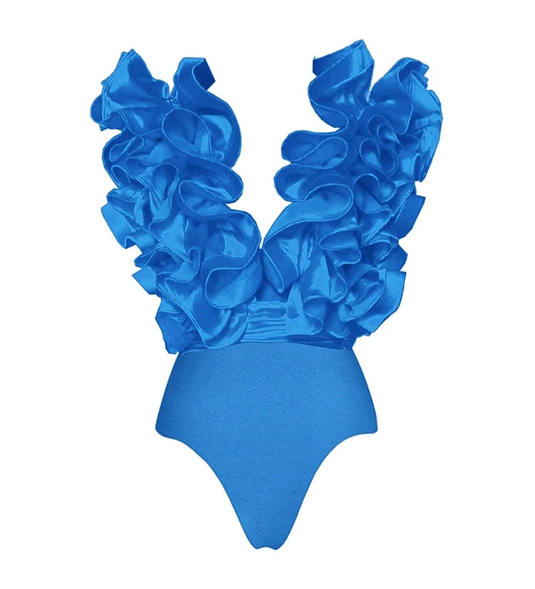 Lace V-Neck Blue Swimsuit