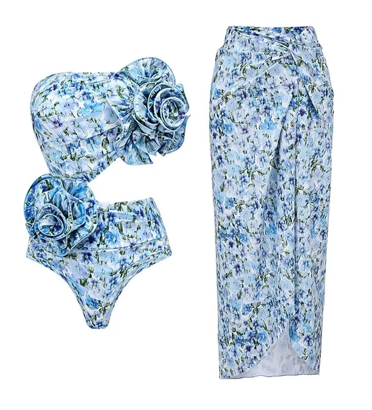 Halter Floral Strapless One-Piece Set