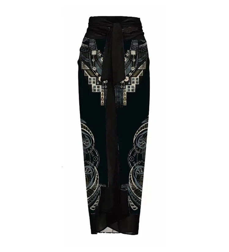 Floral Print One-Piece with 3D Black Flower