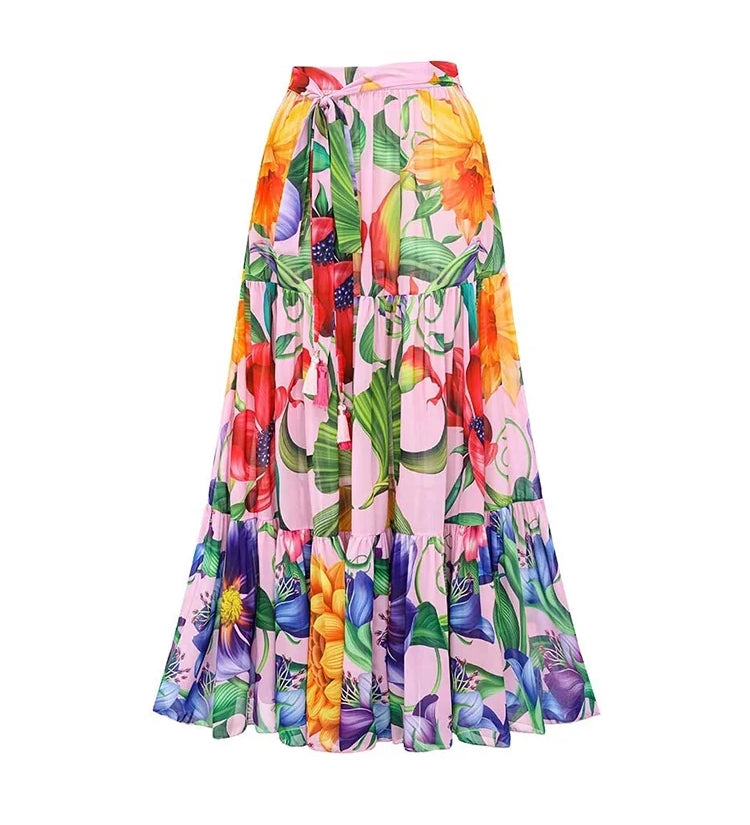 Deep V Lantern Sleeve Printed Swimsuit Set