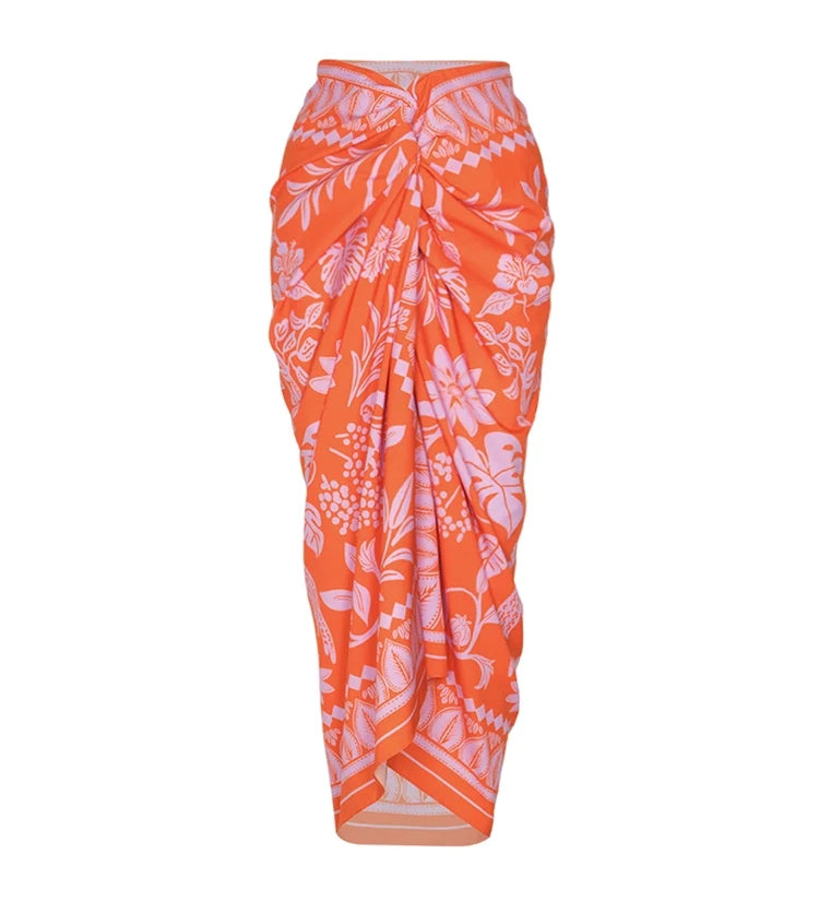 3D Floral Glossy Solid Swimsuit Set