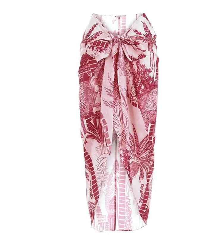 One-Shoulder Palm Print Swimsuit Set