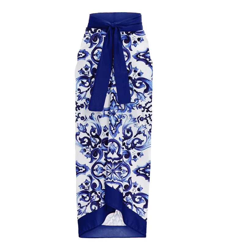 Porcelain Print One Piece Swimsuit Set