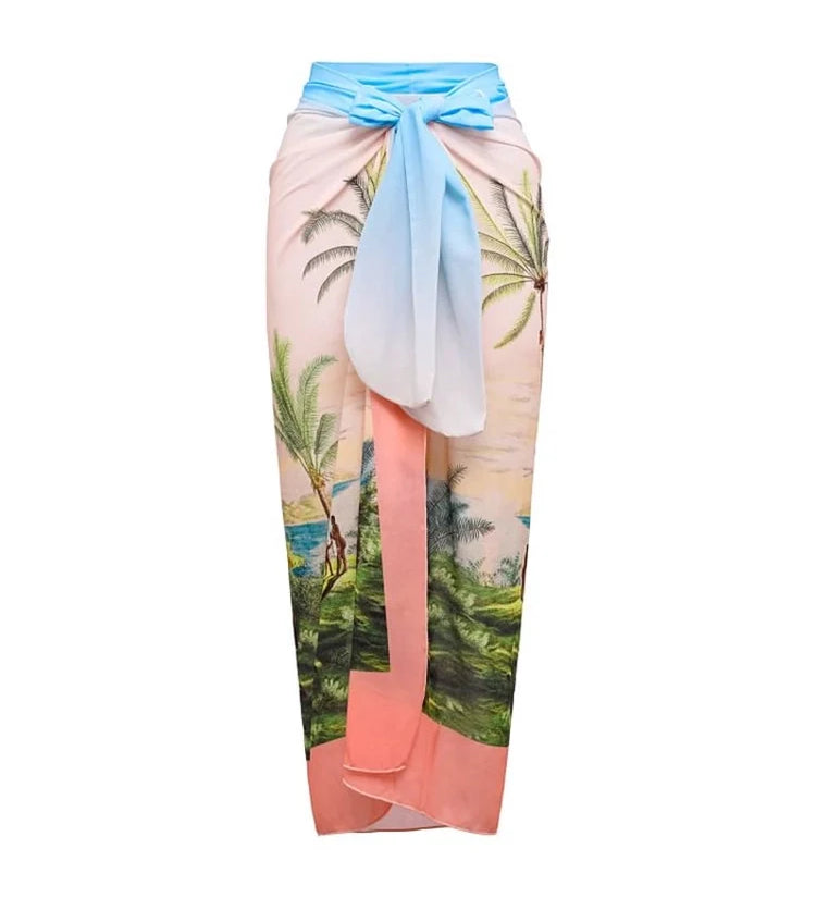 Coconut Tree Print Appliqué One-Piece Swimsuit