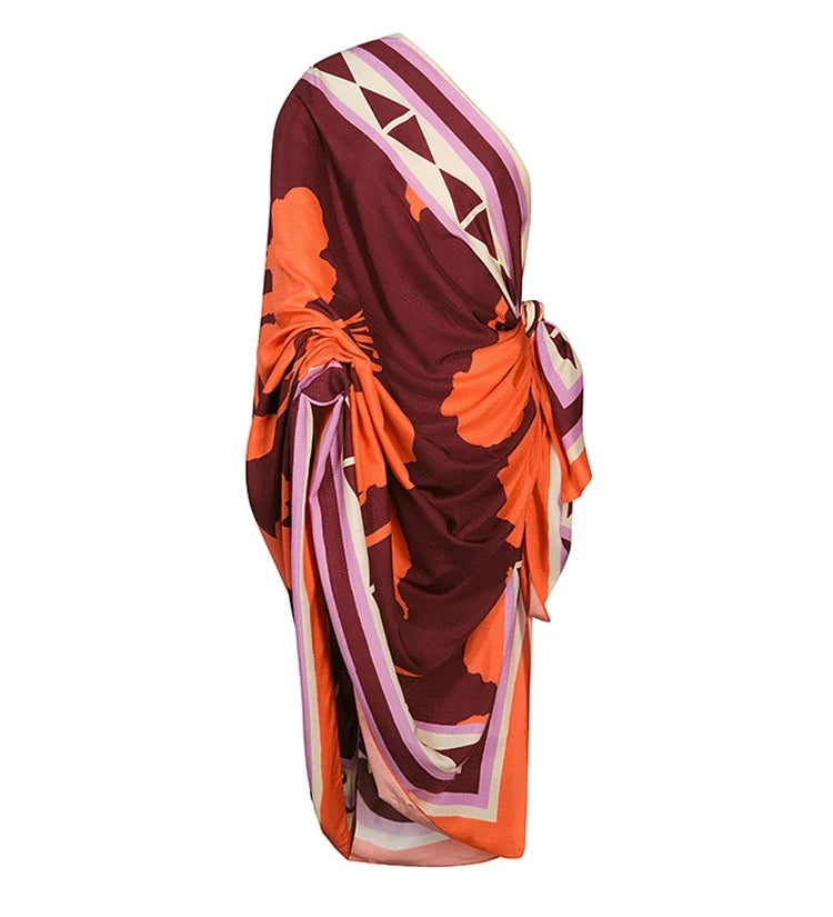 One Shoulder Ethnic Print Swimsuit
