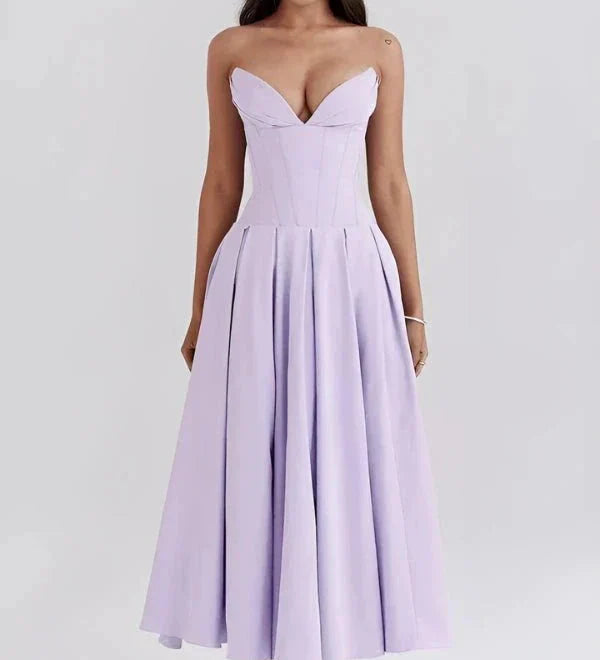 Vestido Midi com Corpete Estruturado - Sem Alças