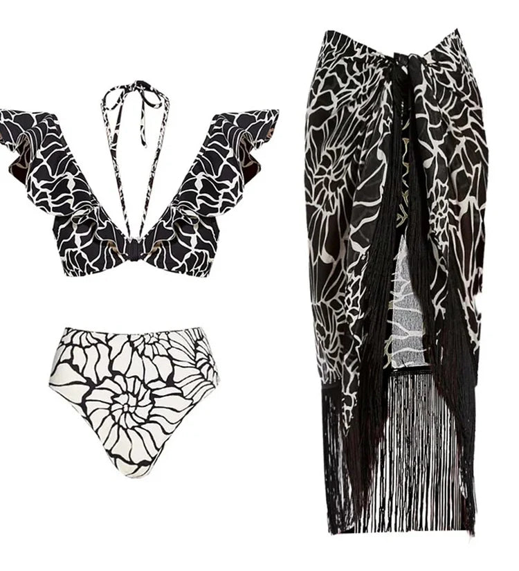 Reversible Ruffle Print Bikini Set
