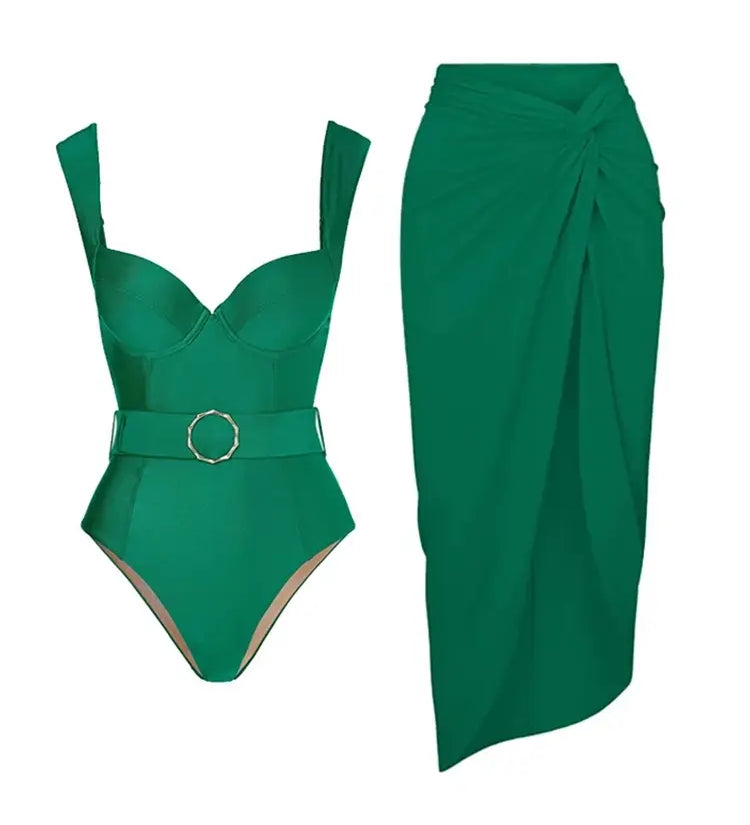 Elegant Green Backless Swimsuit Set