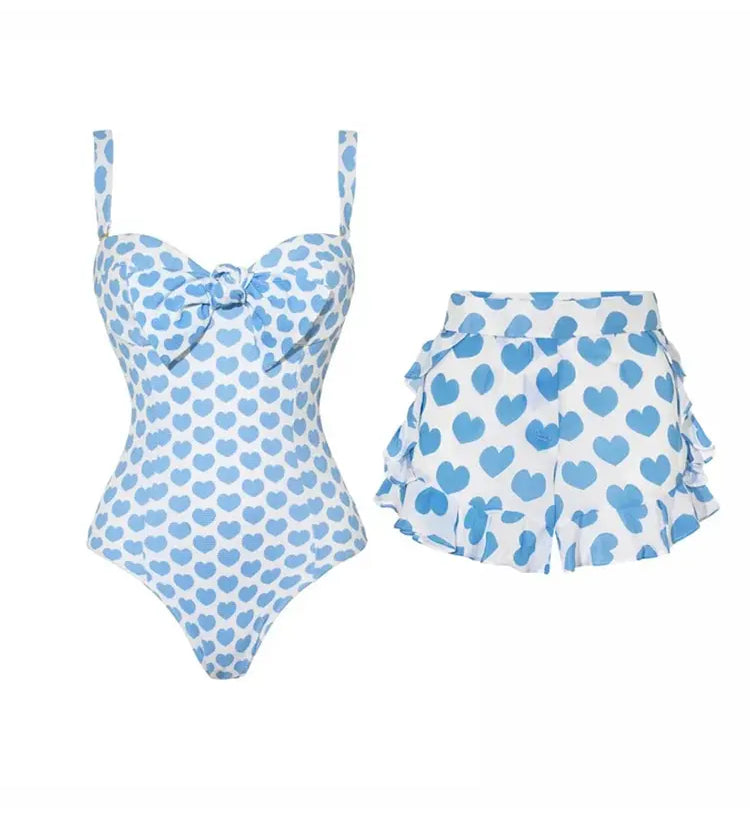 Printed One-Piece Shorts Swimsuit Set