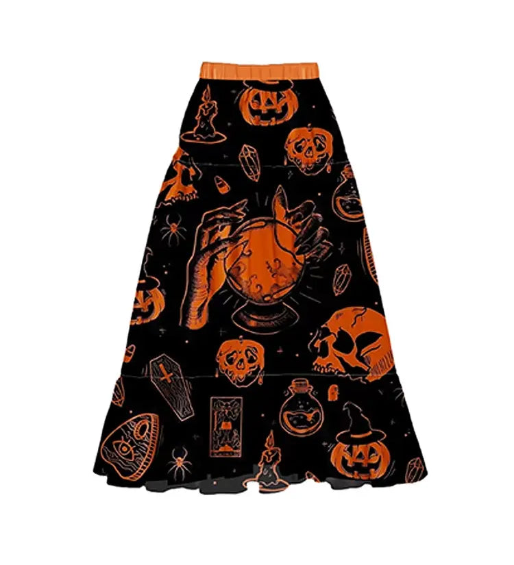 Halloween Pumpkin Skull Print Bikini Set