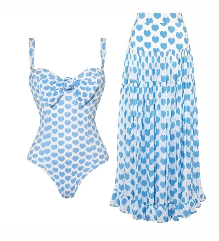 Printed One-Piece Skirted Swimsuit Set