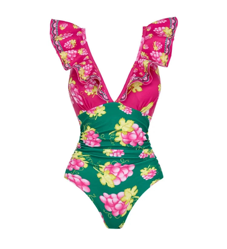 Ruffled Ruched One-Piece Short skirt Set