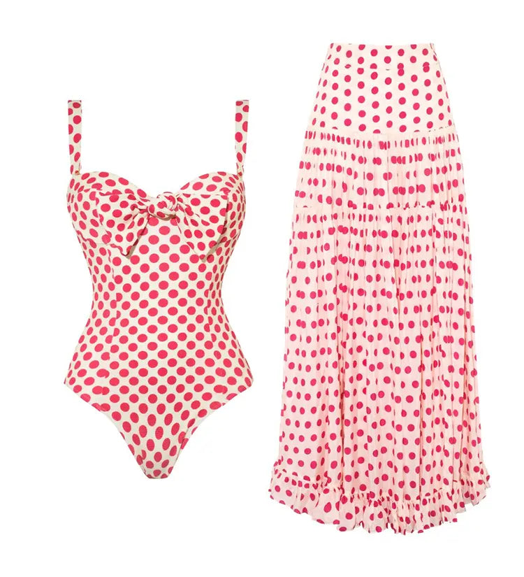 Pink Printed Skirted One-Piece Swimsuit Set