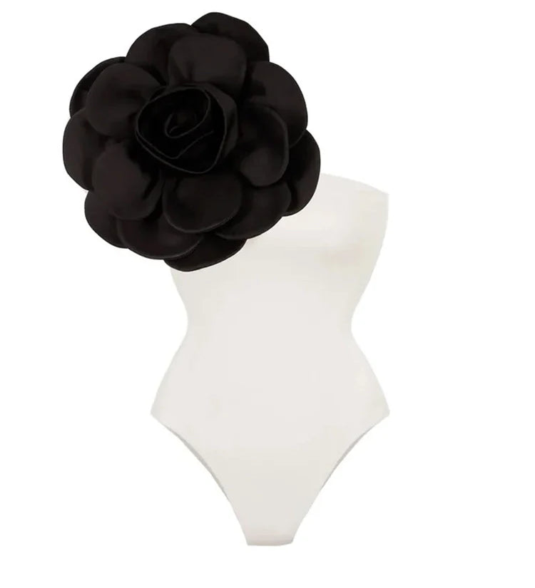 3D Floral Solid Color Swimsuit