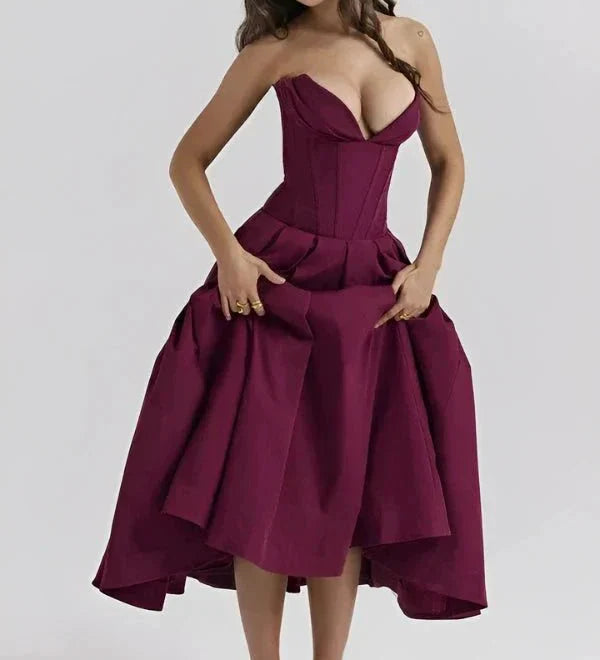 Vestido Midi com Corpete Estruturado - Sem Alças