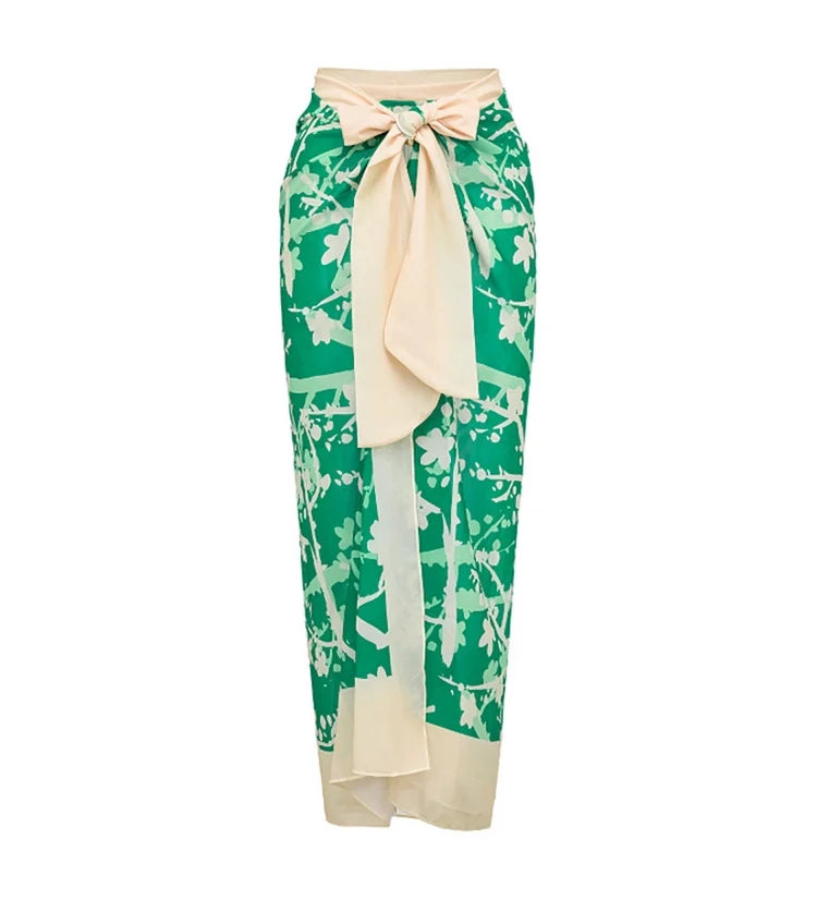 Floral Appliqué Green Printed One-Piece Swimsuit