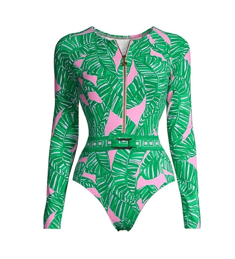 Green Printed Surf Shorts Set