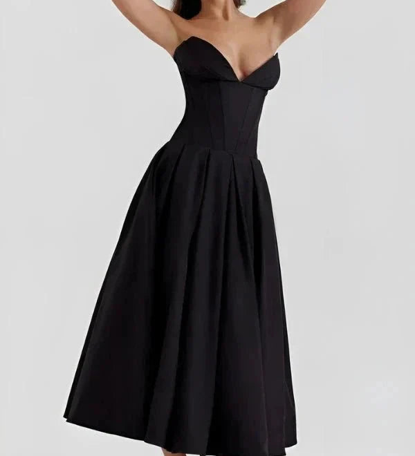 Vestido Midi com Corpete Estruturado - Sem Alças