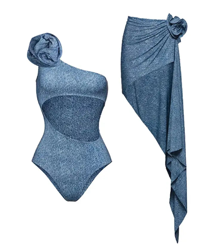 3D Floral One-Shoulder Sexy Monokini