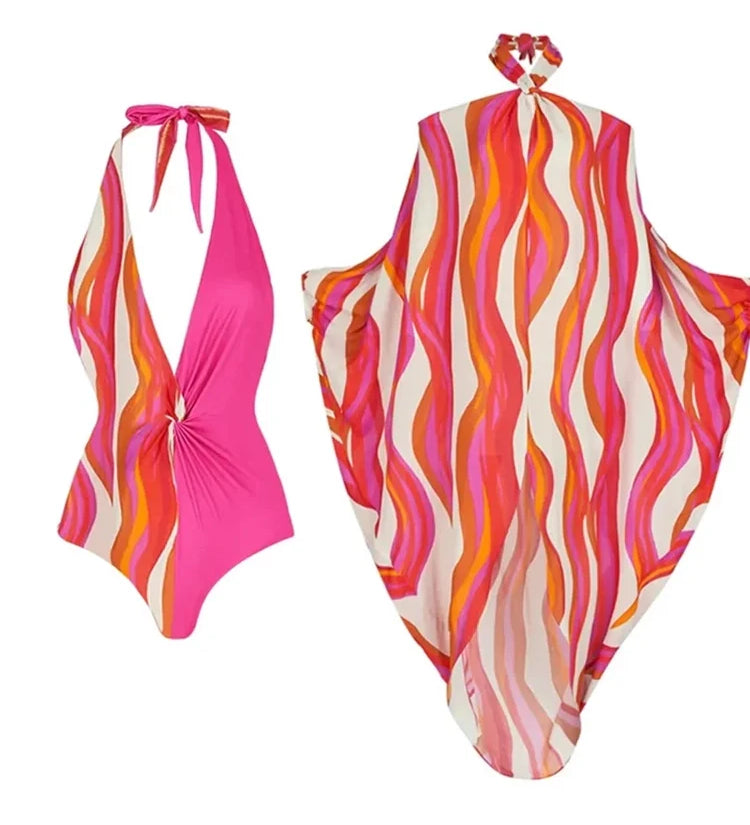 Halter Swimsuit and One Shoulder Bikini
