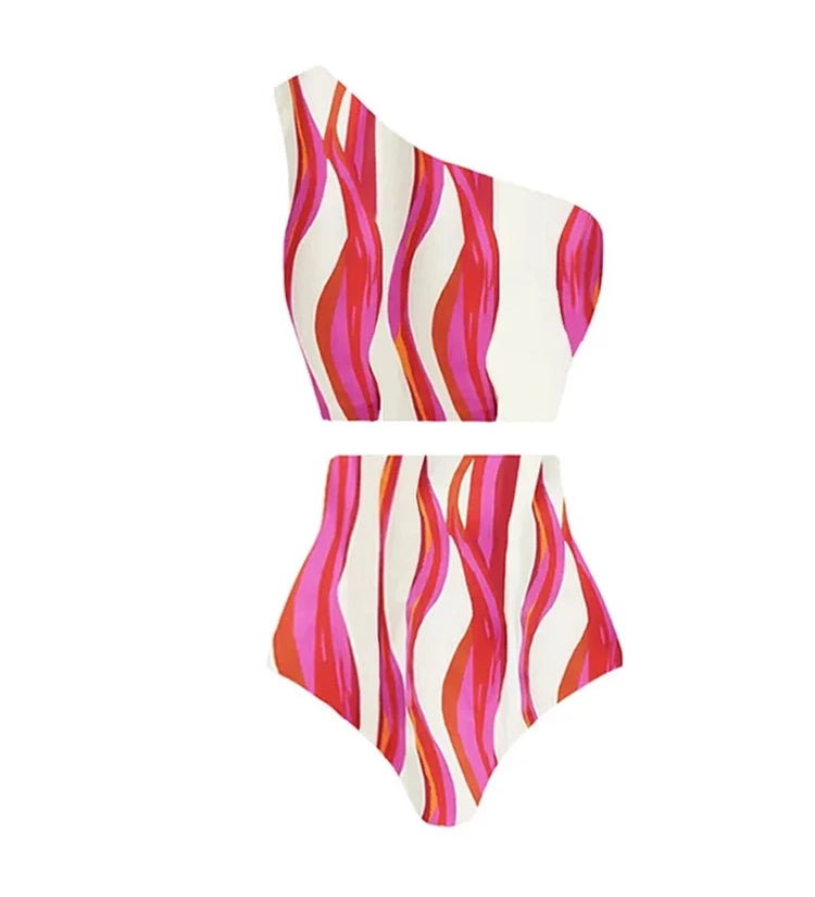Halter Swimsuit and One Shoulder Bikini