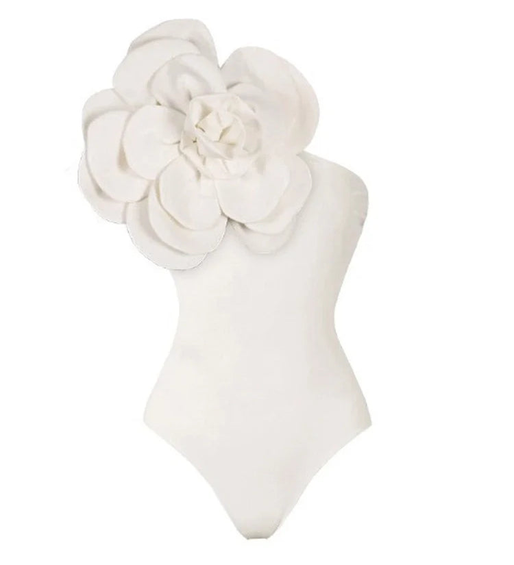 3D Floral Solid Color Swimsuit