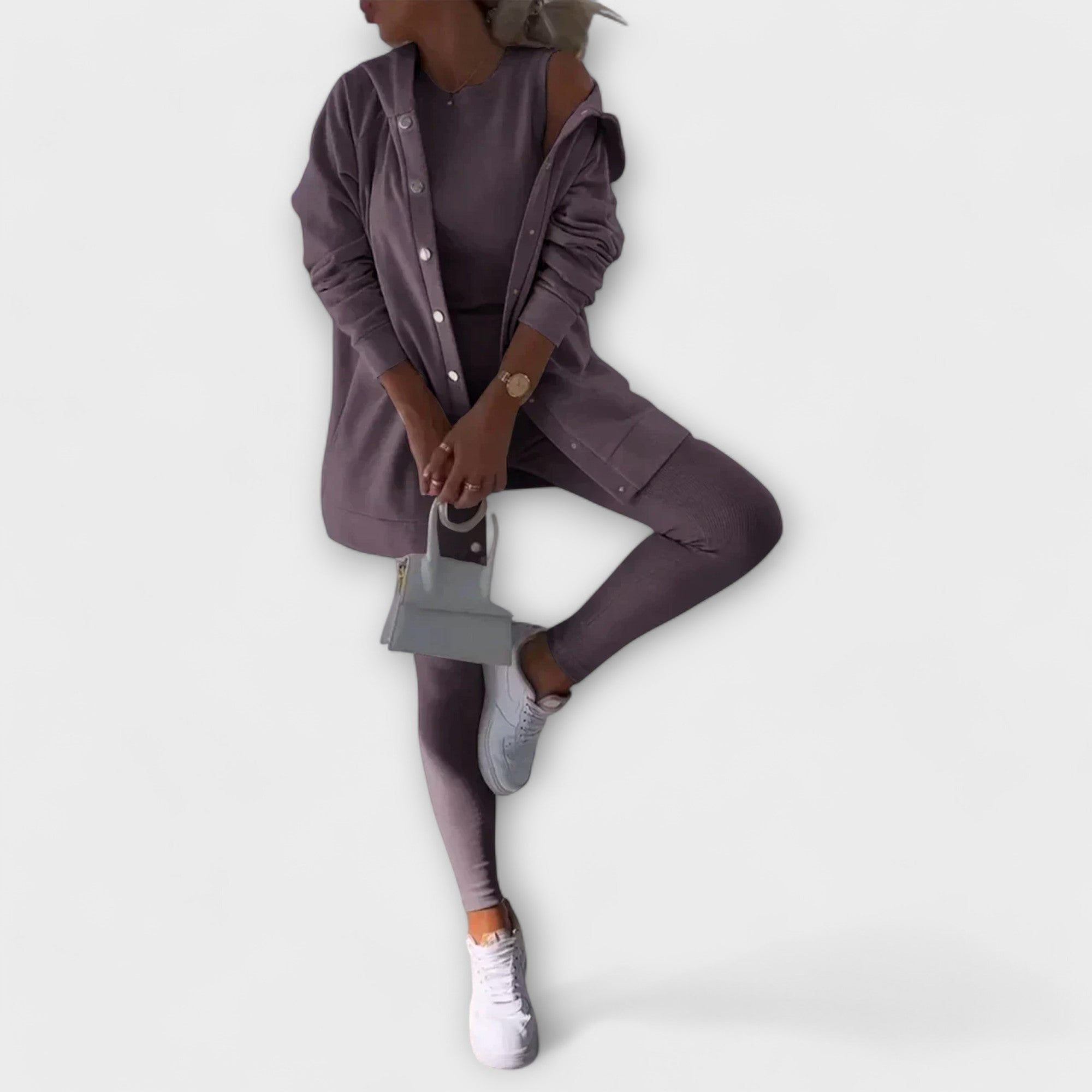 Ella - Conjunto de 3 Peças com Cardigã e Hoodie