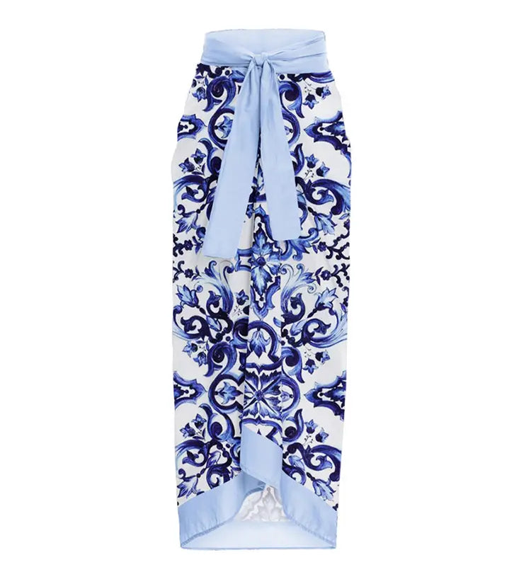 Blue One-Piece Bikini with Handmade Appliqué
