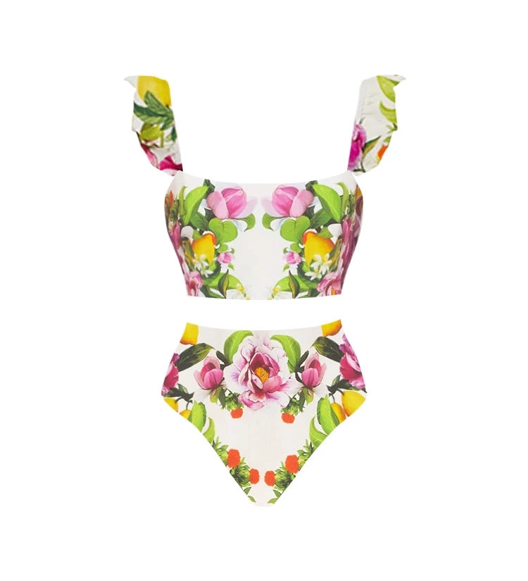 Floral Print High-Waist Bikini Set