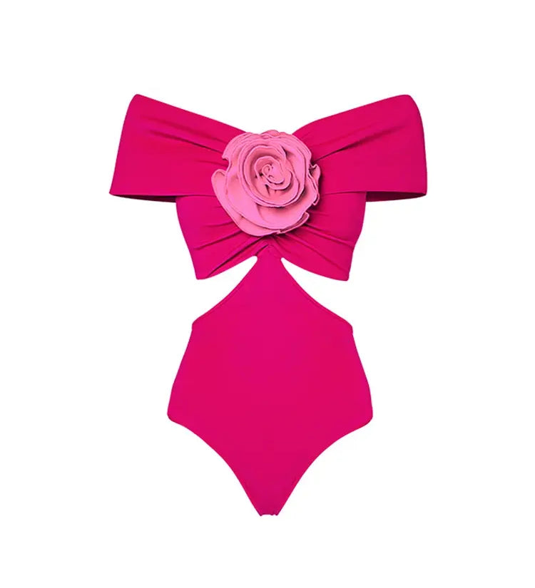 Floral Appliqué Cutout One Piece Swimsuit Set