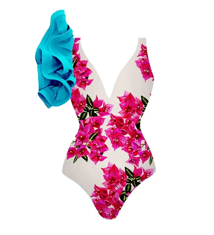 Floral Ruffle One Piece Swimwear Set