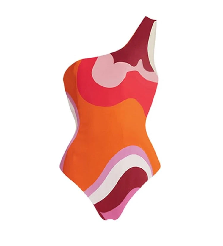 Geometric Print One Piece Swimsuit Set
