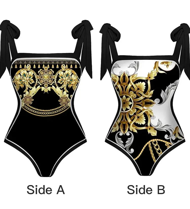 Reversible Retro Print One Piece Swimsuit