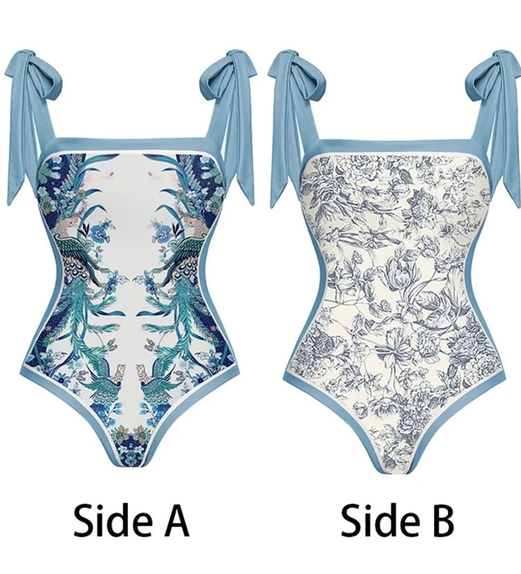 Reversible Tie Back Swimsuit and Skirt Set