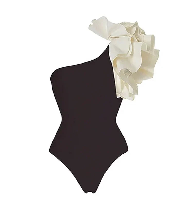 One Shoulder Ruffle Layer Retro Swimsuit