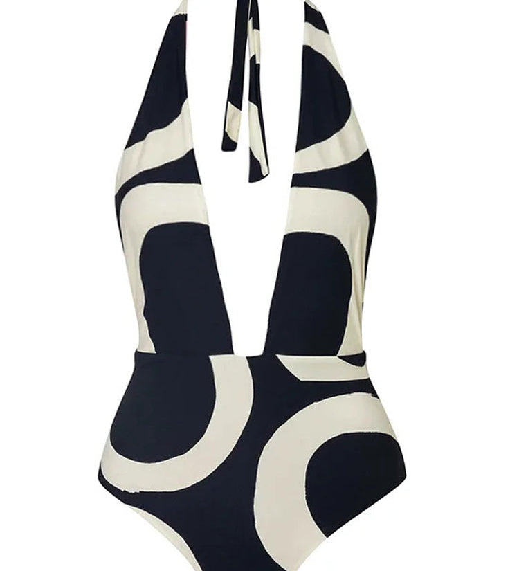 Colorblock Halter High-Waist One-Piece Swimsuit