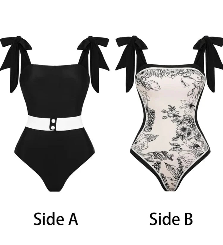 Reversible Vintage Print One Piece Swimsuit