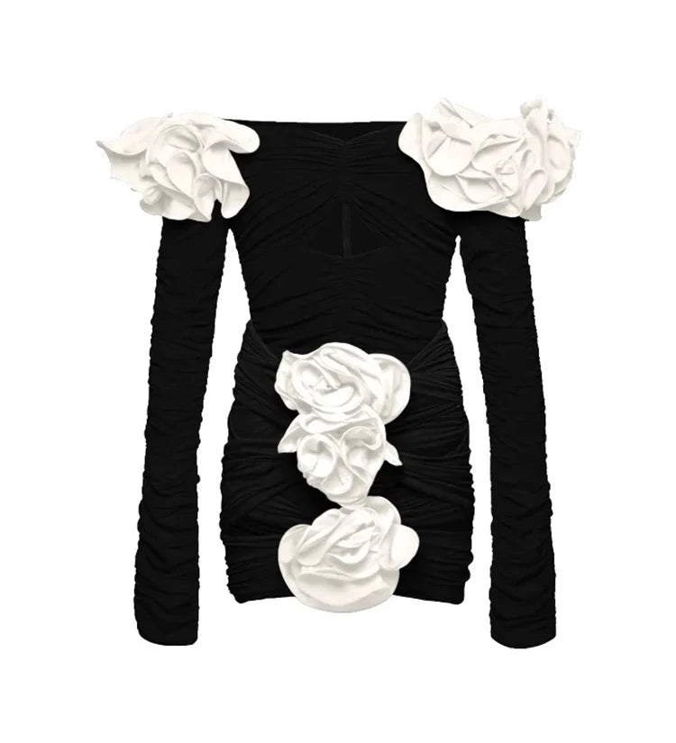 3D Floral Black Swimsuit Set
