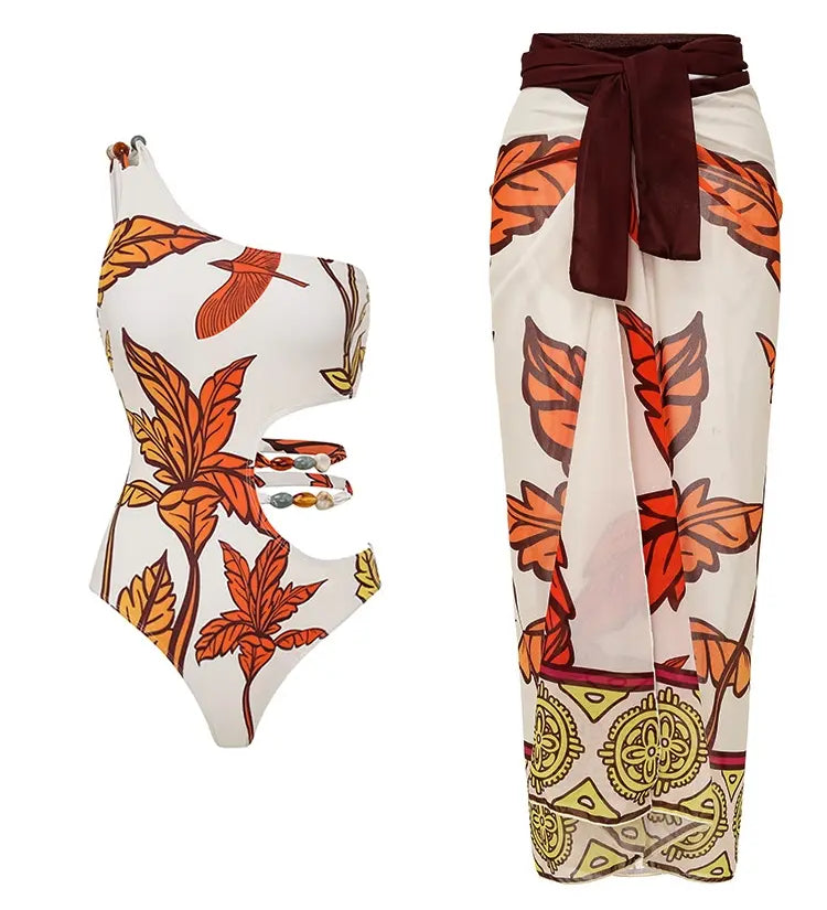 Maple Print Swimsuit Set Trio