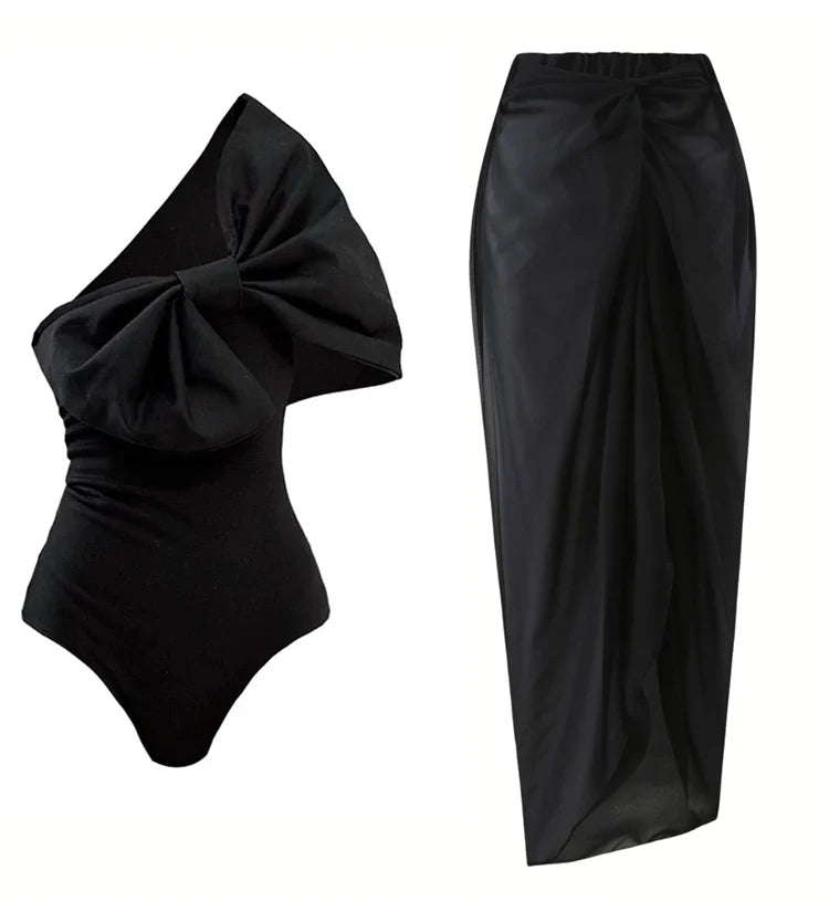 Black and White Bow One Piece Swimsuit Set
