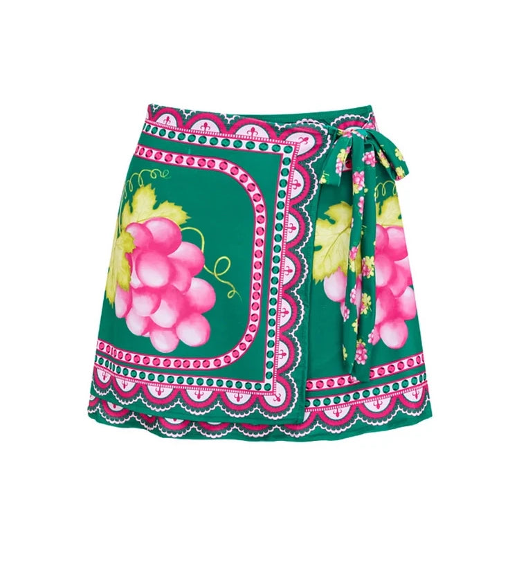 Ruffled Ruched One-Piece Short skirt Set