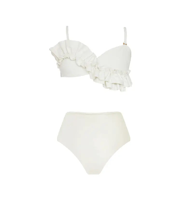 French Ruffle Solid Color Bikini Set