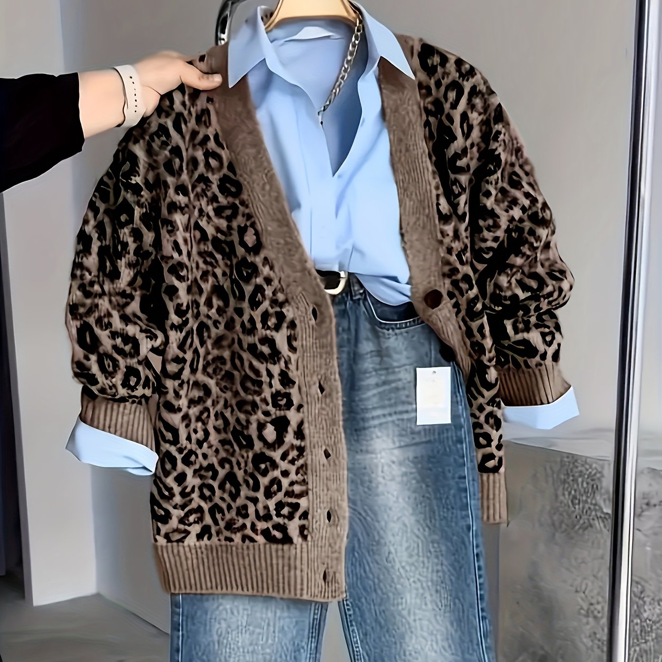 Gavin - Cardigan Médio com Estampa de Leopardo