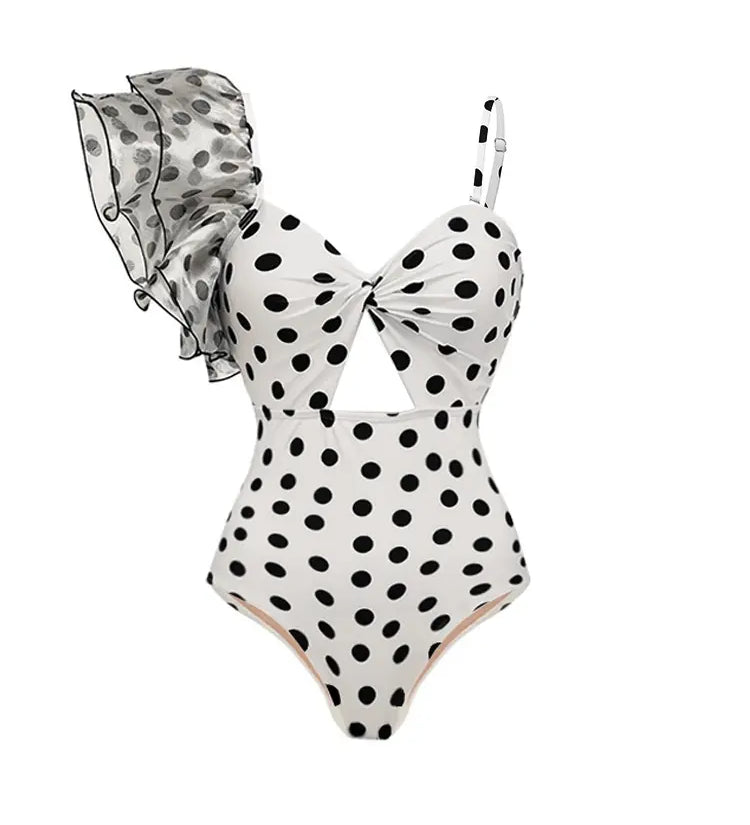 Polka Dot Ruffle Vintage Swimsuit Vacation Set