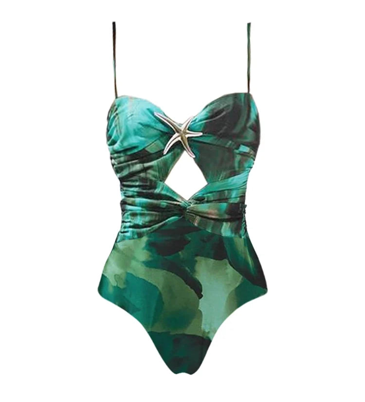 Ink Green Cutout Swimsuit Set