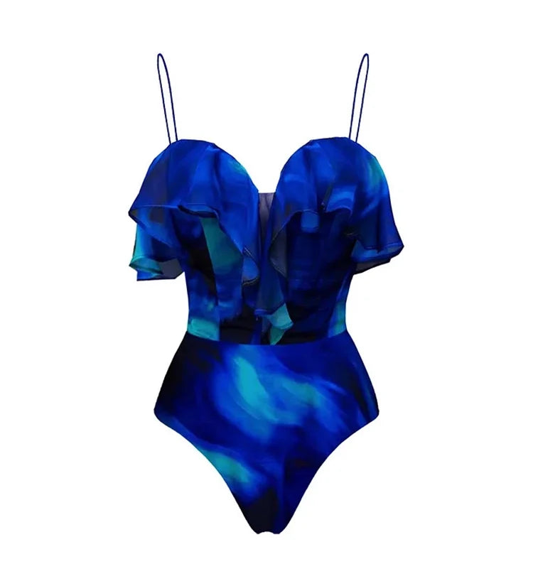 Ruffle One Piece Swimsuit Beach Vacation Set