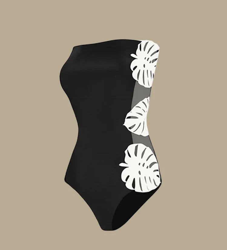 Leaf Patchwork Cutout Strapless Swimsuit